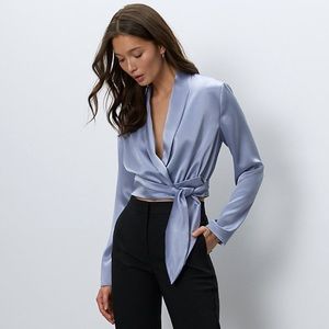 ARITZIA BABATON Petal Pink Wrap Silk Blouse